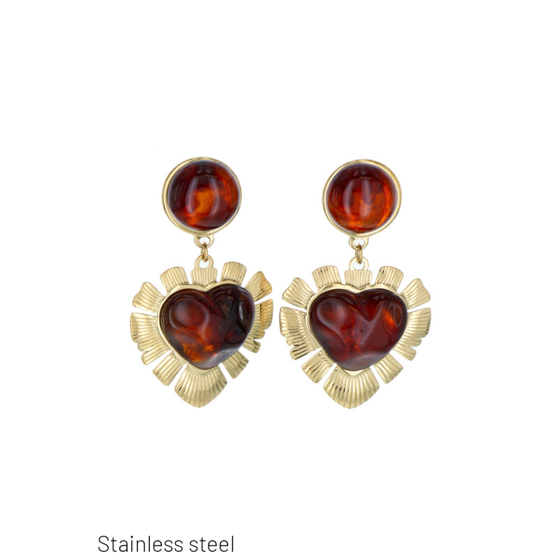STEEL EARRING WITH HEART PENDANT