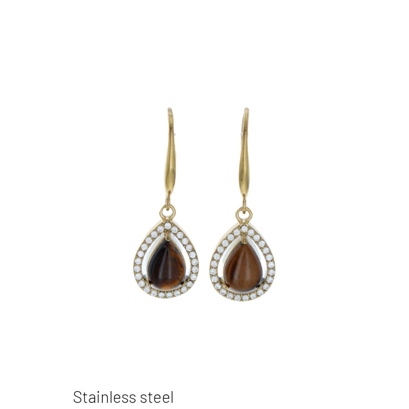 BOUCLES D'OREILLES ACIER FORME GOUTTE AVEC PIERRES