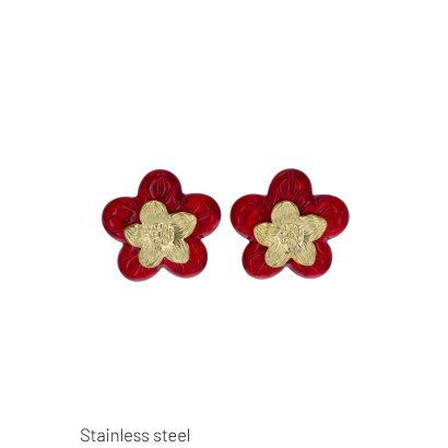 BOUCLES D'OREILLES ACIER FORME FLEURS EN RÉSINE
