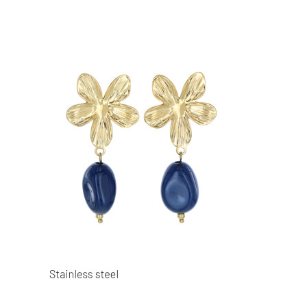 STEEL EARRING FLOWER SHAPE WITH STONE