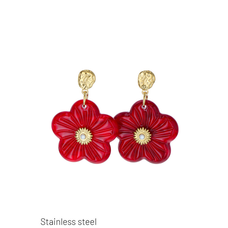 STEEL EARRING FLOWER SHAPE WITH PEARLS
