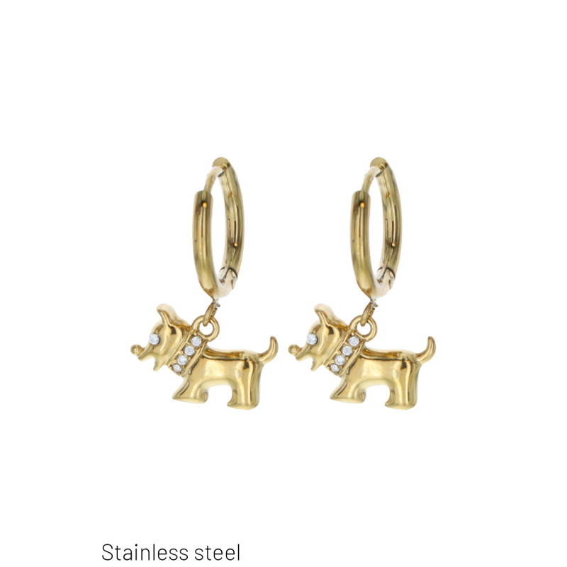 BOUCLES D'OREILLES ACIER FORME CHIEN ET STRASS