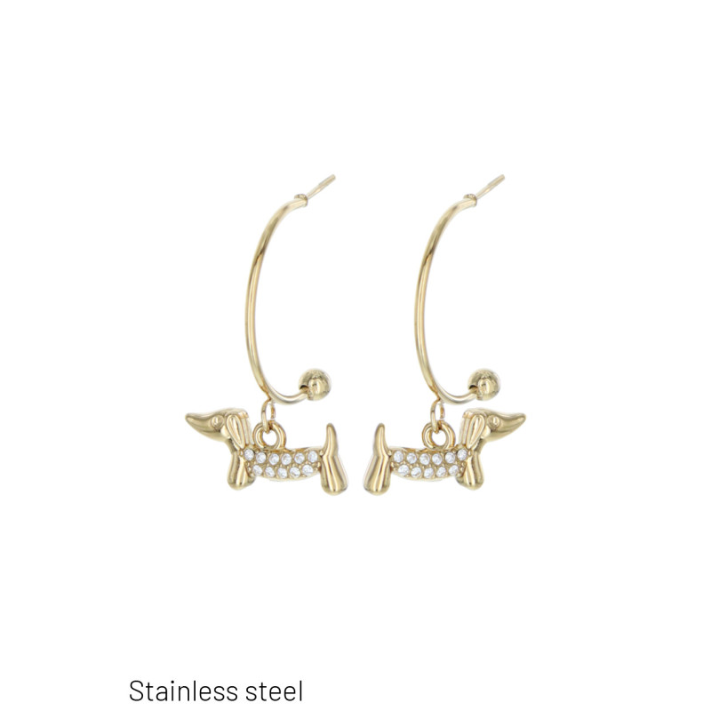 BOUCLES D'OREILLES ACIER FORME CHIEN ET STRASS