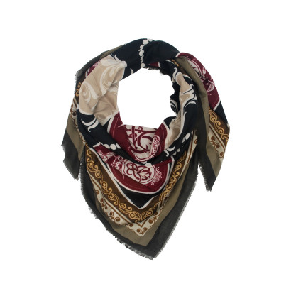 SQUARE POLYWOOL SCARF WITH FLOWERS PAISLEY PATTERN