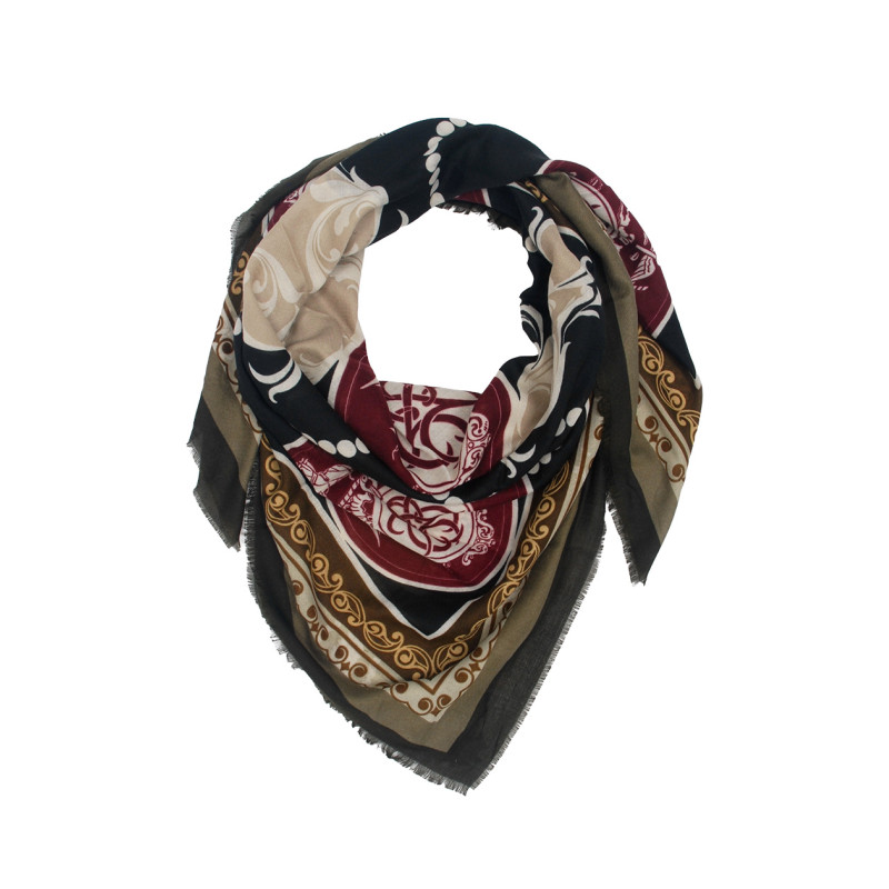 SQUARE POLYWOOL SCARF WITH FLOWERS PAISLEY PATTERN