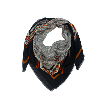 SQUARE POLYWOOL SCARF WITH GEOMETRIC PRINT
