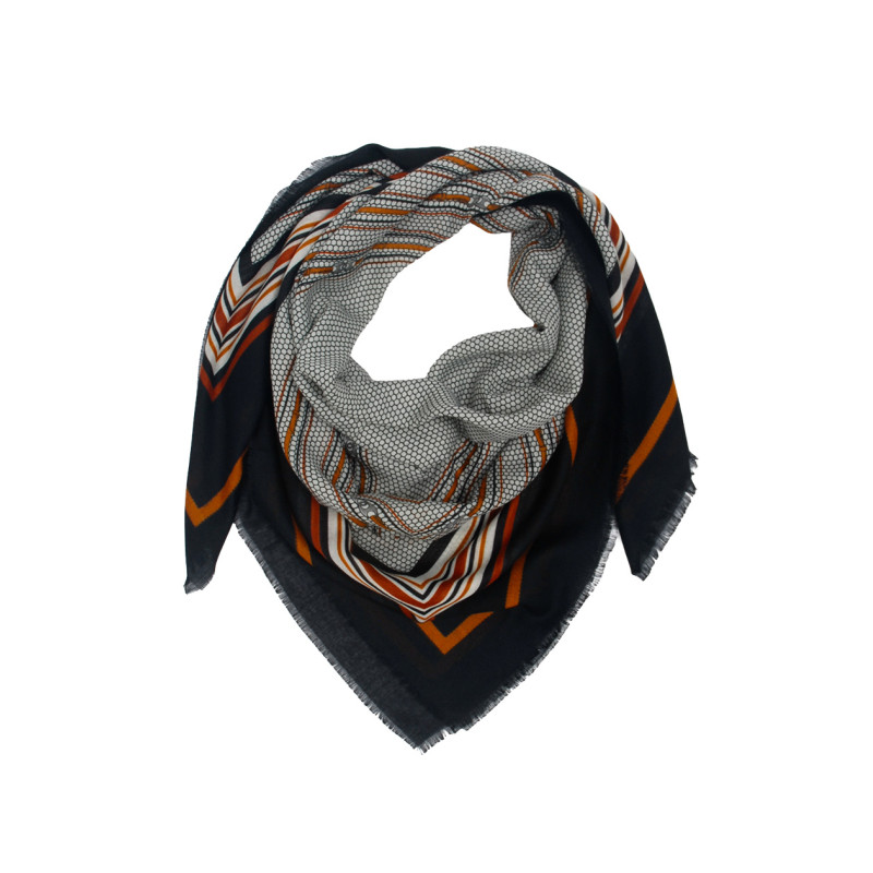 SQUARE POLYWOOL SCARF WITH GEOMETRIC PRINT