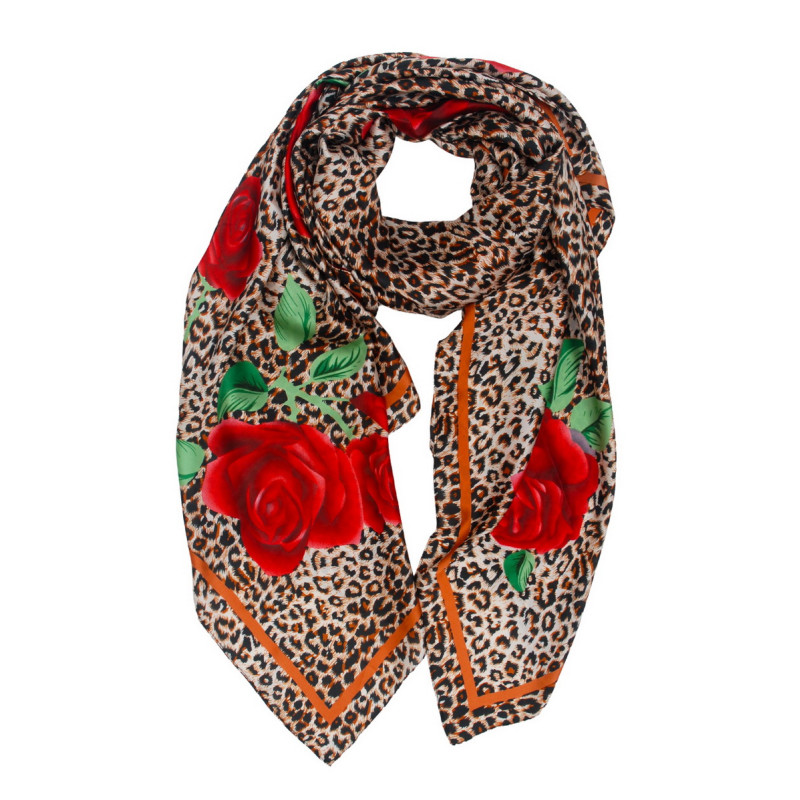 POLYSILK SJAAL MET BLOEMEN EN DIER PATROON