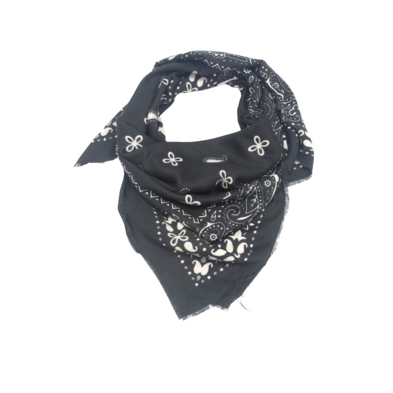 SQUARE POLYWOOL SCARF WITH FLOWERS PAISLEY PATTERN