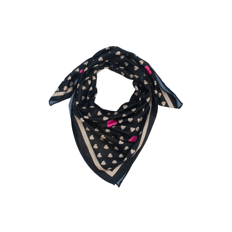 SQUARE POLYSILK SCARF WITH HEARTS PATTERN