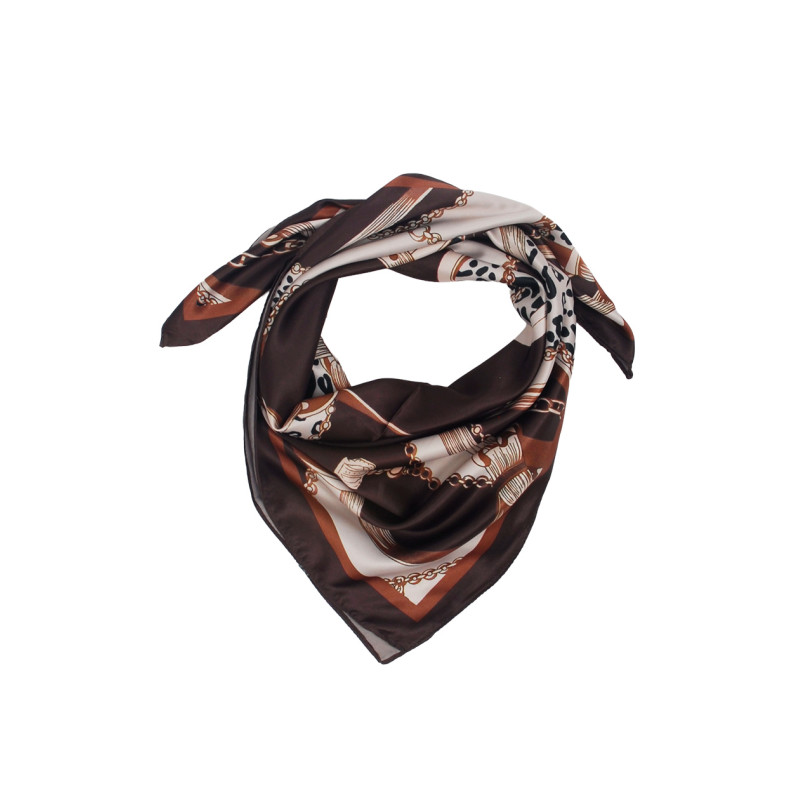 SQUARE POLYSILK SCARF WITH CHAINS