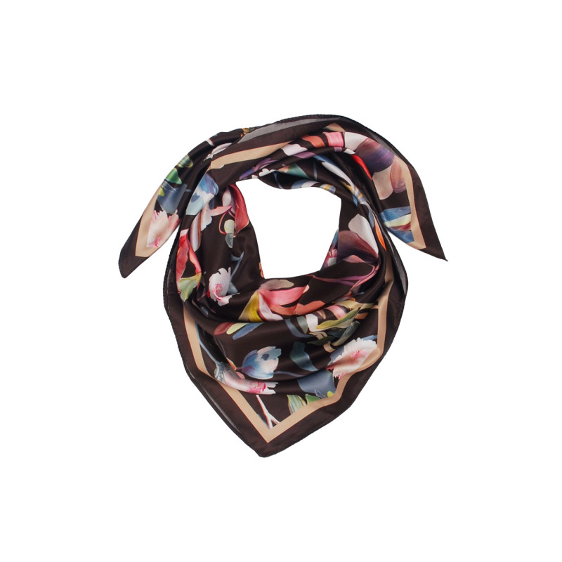 SQUARE POLYSILK SCARF WITH FLOWERS PATTERN