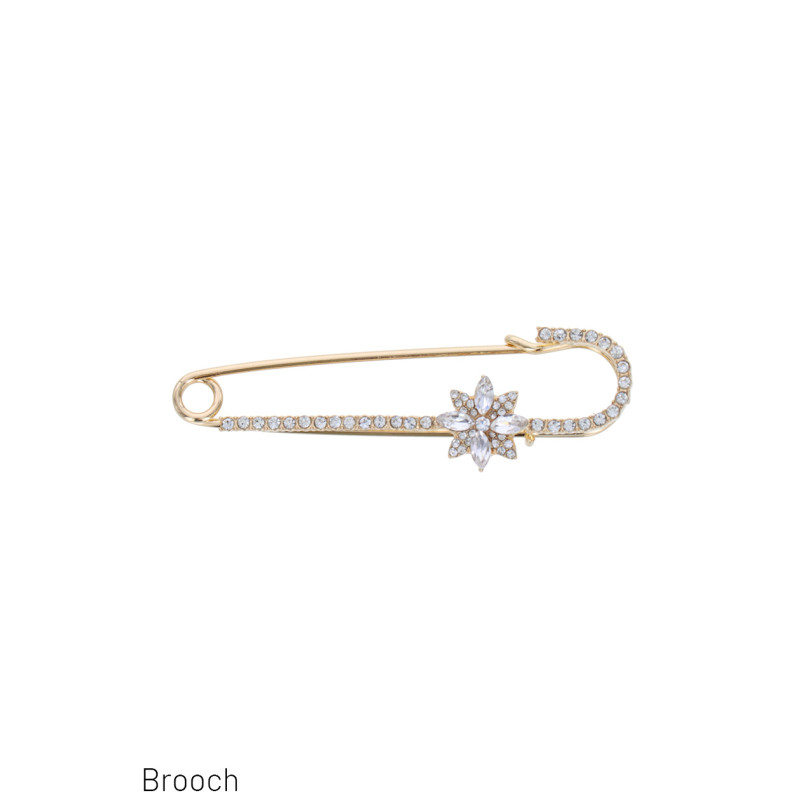 SAFETY PIN WITH FLOWER AND RHINESTONES