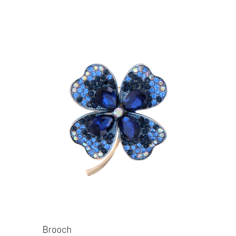 BROCHE AVEC TRÈFLE QUATRE FEUILLES, STRASS