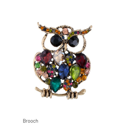 BROCHE FORME DE HIBOU AVEC PIERRE A FACETTES