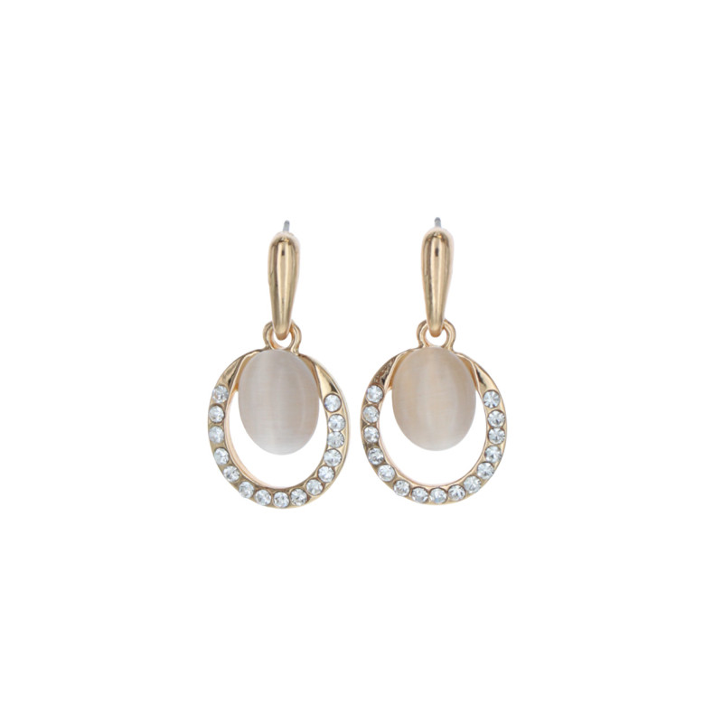 EARRINGS OVAL SHAPE CAT EYES STONE AND RHINESTONES