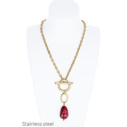 COLLIER EN ACIER AVEC ANNEAU PENDENTIF ET PIERRE