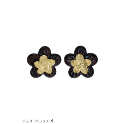 BOUCLES D'OREILLES ACIER FORME FLEURS EN RÉSINE