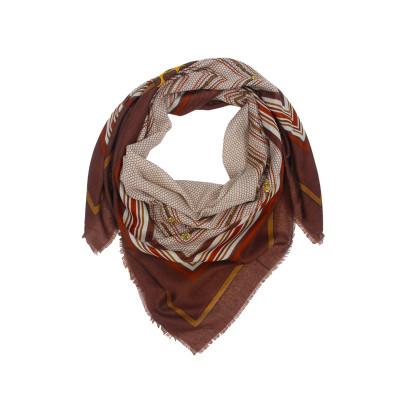 SQUARE POLYWOOL SCARF WITH GEOMETRIC PRINT