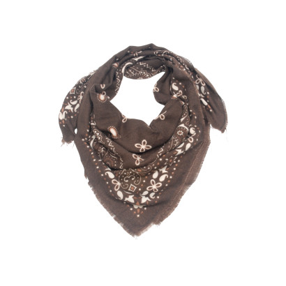 SQUARE POLYWOOL SCARF WITH FLOWERS PAISLEY PATTERN