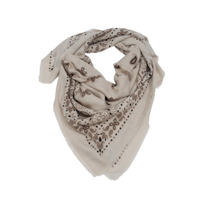SQUARE POLYWOOL SCARF WITH FLOWERS PAISLEY PATTERN