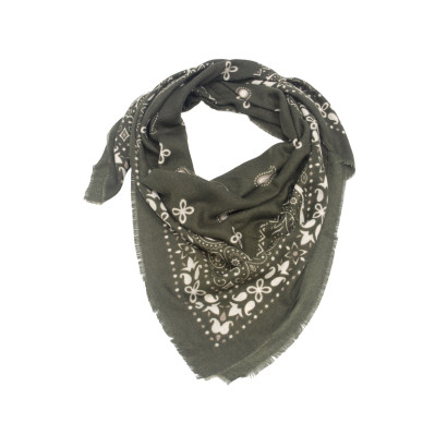 SQUARE POLYWOOL SCARF WITH FLOWERS PAISLEY PATTERN