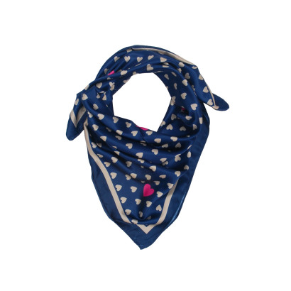 SQUARE POLYSILK SCARF WITH HEARTS PATTERN