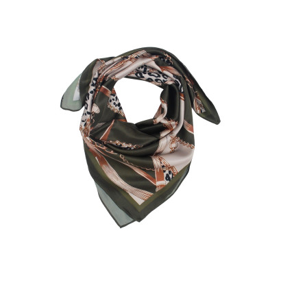 SQUARE POLYSILK SCARF WITH CHAINS, ANIMAL PATTERN