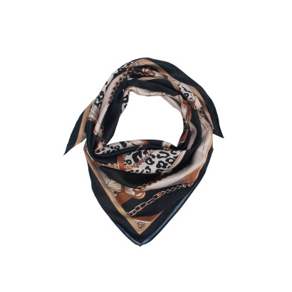 SQUARE POLYSILK SCARF WITH CHAINS, ANIMAL PATTERN