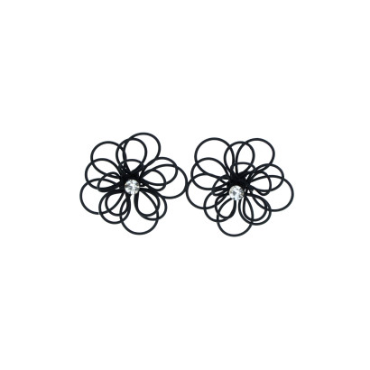 BOUCLES D'OREILLES, FORME DE FLEUR AVEC STRASS