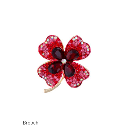 BROCHE AVEC TRÈFLE QUATRE FEUILLES, STRASS
