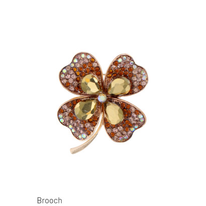 BROCHE AVEC TRÈFLE QUATRE FEUILLES, STRASS