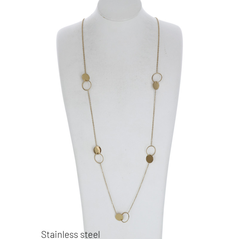 LONG STEEL NECKLACE WITH RINGS AND ROUNDS