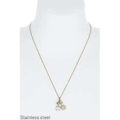 COLLIER EN ACIER AVEC CERISE ET STRASS