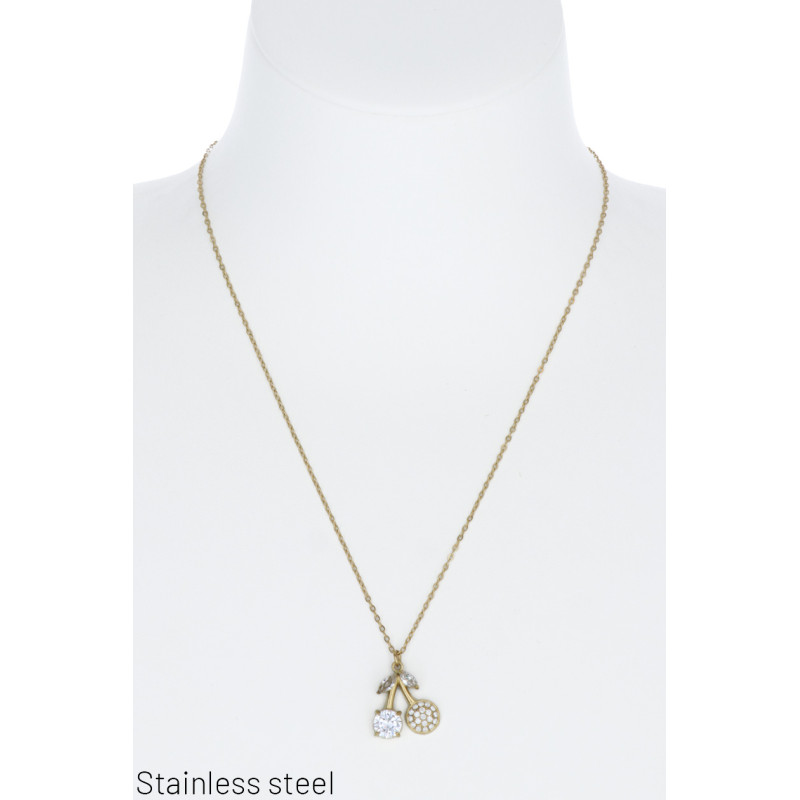 COLLIER EN ACIER AVEC CERISE ET STRASS