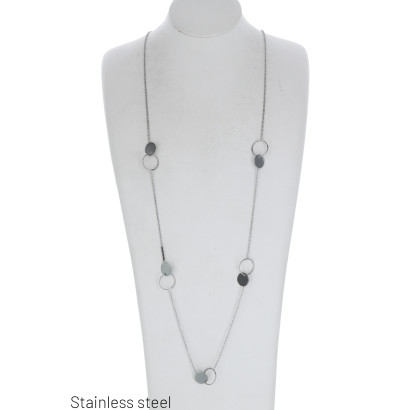 LONG STEEL NECKLACE WITH RINGS AND ROUNDS