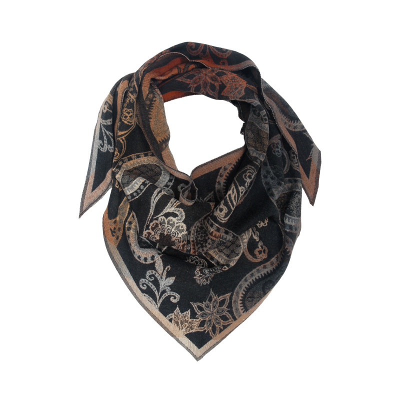 FOULARD TRIANGLE TISSE, IMPRIMÉ PAISLEY ET FLEURS