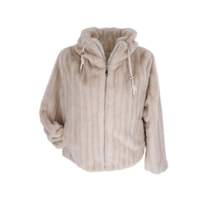FAKE FUR JACKET IN 2 TONES WITH CAP AND POCKETS