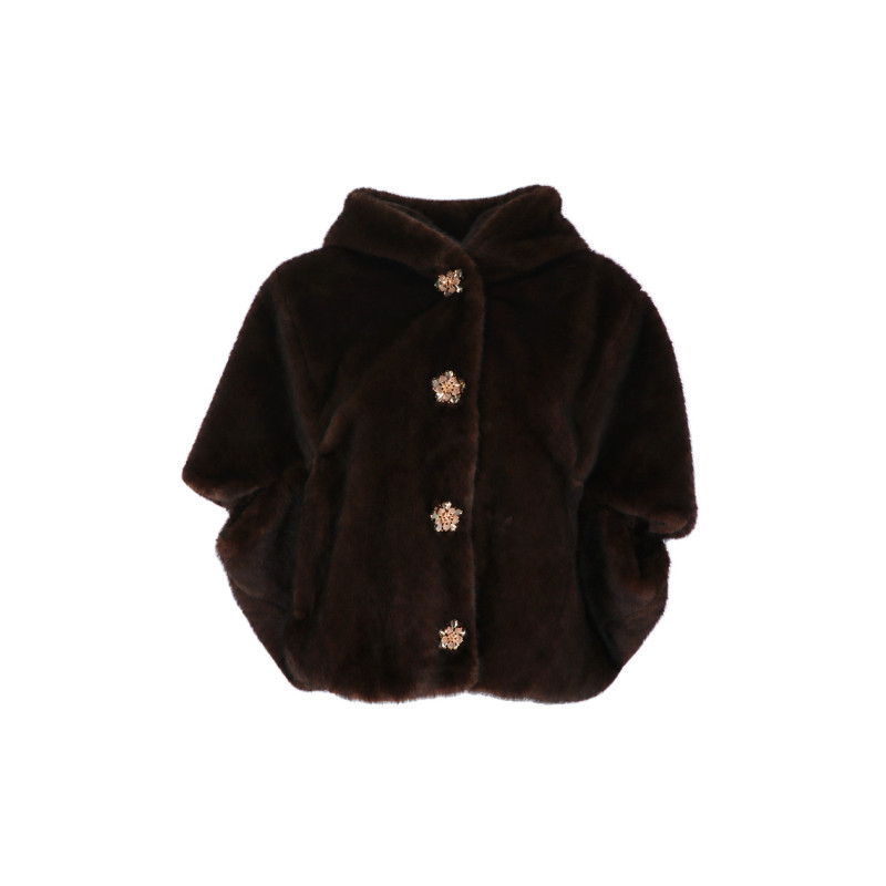 VESTE FAUSSE FOURRURE, FERMETURE BOUTON, POCHES, S