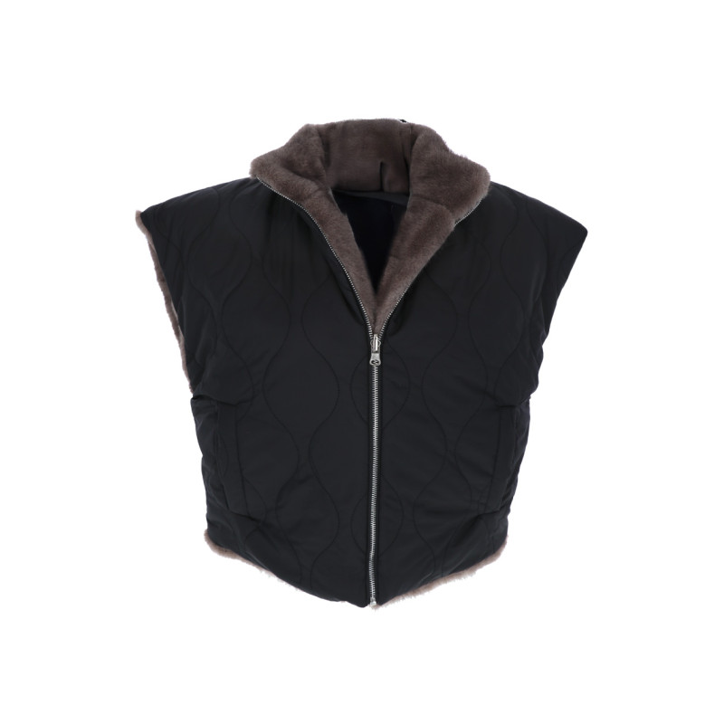 CHAQUETA SIN MANGAS PIEL SINTÉTICA, ZIP, BOLSILLOS