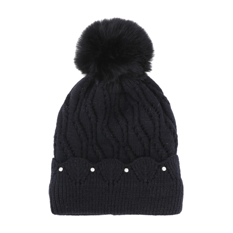 GORRO DE PUNTO CON VUELTA, ESTRAS Y POMPÛN