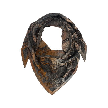FOULARD TRIANGLE TISSE, IMPRIMÉ PAISLEY ET FLEURS