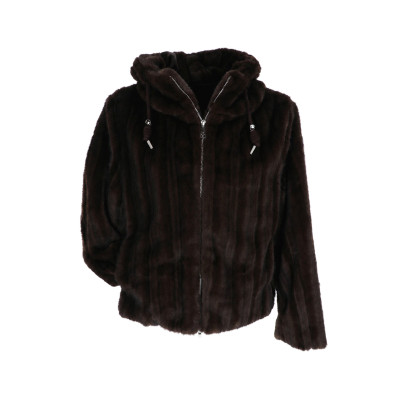 FAKE FUR JACKET IN 2 TONES WITH CAP AND POCKETS