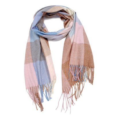 WOVEN WINTER SCARF CHECKED WITH FRINGES