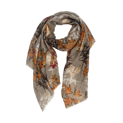SJAAL MET BLADERENPATROON, METALLIC PRINT