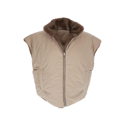 CHAQUETA SIN MANGAS PIEL SINTÉTICA, ZIP, BOLSILLOS