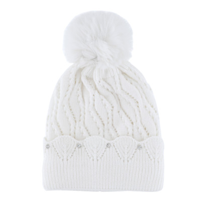 GORRO DE PUNTO CON VUELTA, ESTRAS Y POMPÛN