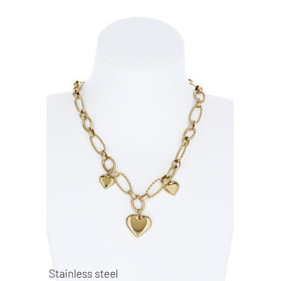 COLLIER EN ACIER AVEC COEURS EN CHAINE