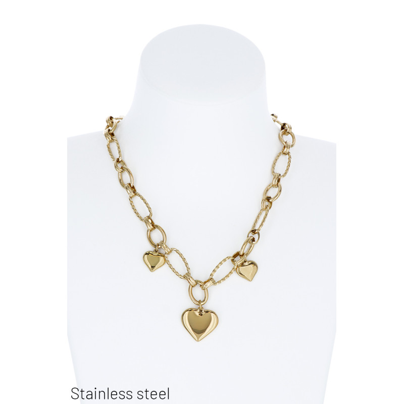 COLLIER EN ACIER AVEC COEURS EN CHAINE