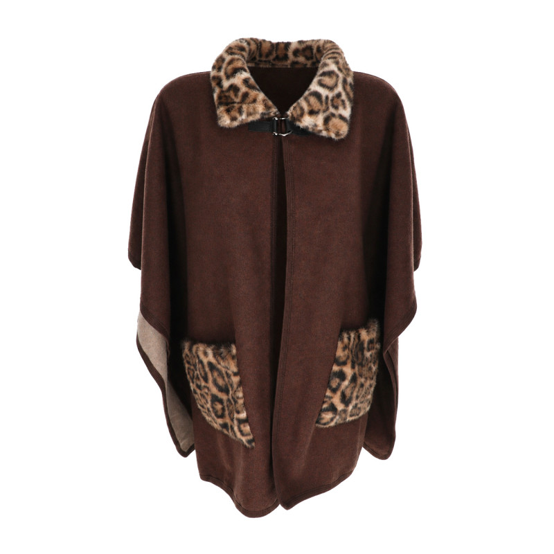 CAPE AVEC COL, POCHE EN FAUSSE FOURRURE, IMP. ANIM